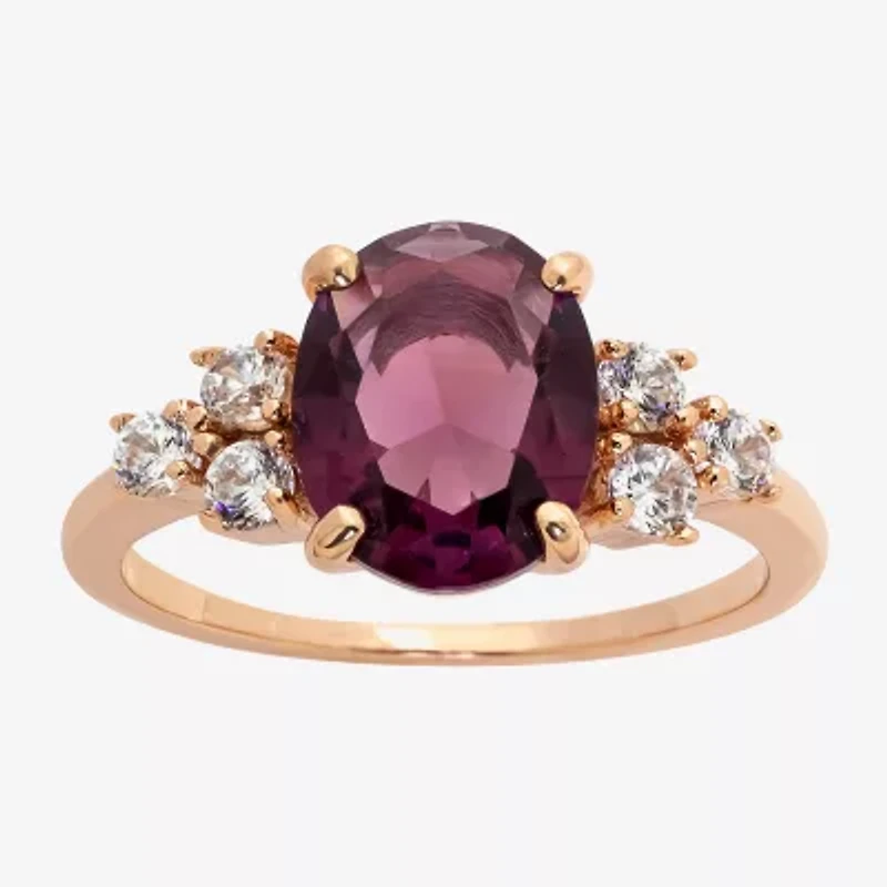 Sparkle Allure Womens Purple Cubic Zirconia 18K Rose Gold Over Brass Oval Side Stone Cocktail Ring