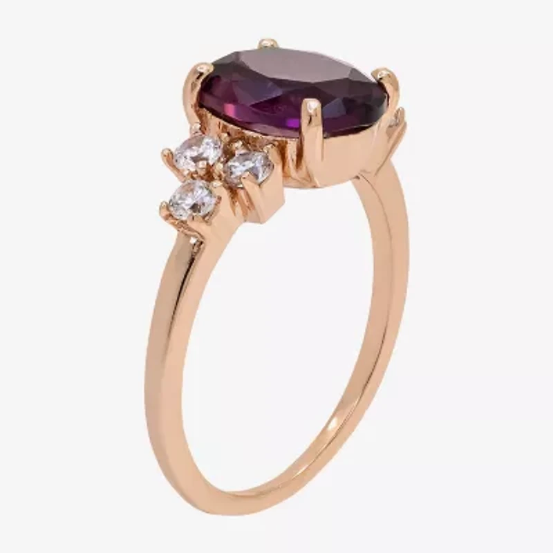Sparkle Allure Womens Purple Cubic Zirconia 18K Rose Gold Over Brass Oval Side Stone Cocktail Ring