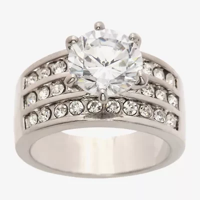 Sparkle Allure Three Row Womens Cubic Zirconia Pure Silver Over Brass Round Engagement Ring