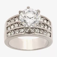 Sparkle Allure Three Row Womens Cubic Zirconia Pure Silver Over Brass Round Engagement Ring