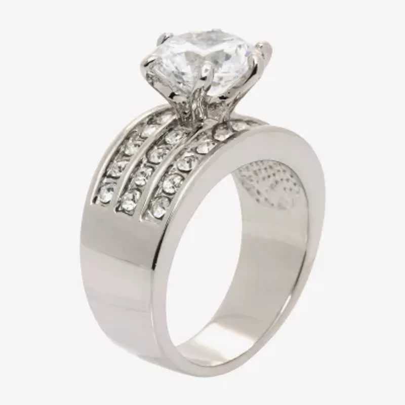 Sparkle Allure Three Row Womens Cubic Zirconia Pure Silver Over Brass Round Engagement Ring