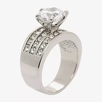 Sparkle Allure Three Row Womens Cubic Zirconia Pure Silver Over Brass Round Engagement Ring