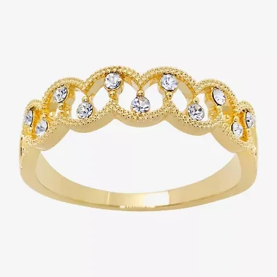 Sparkle Allure Station Womens 2.5MM Crystal 14K Gold Over Brass Band