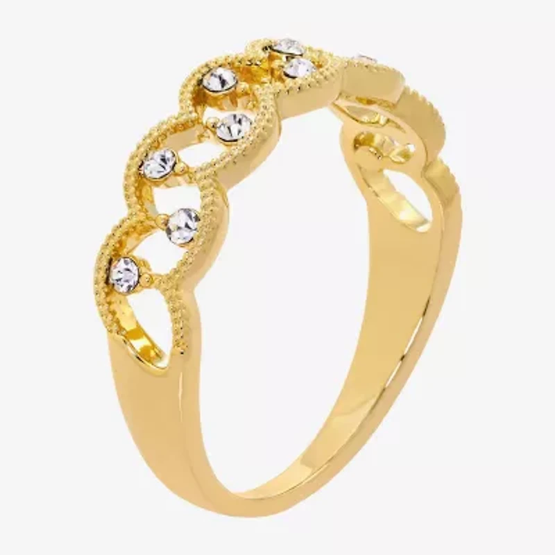 Sparkle Allure Station Womens 2.5MM Crystal 14K Gold Over Brass Band