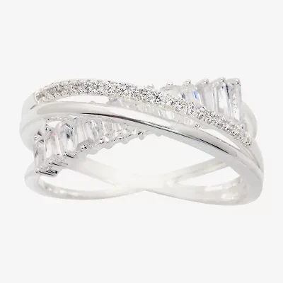 Sparkle Allure Orbit Crossover Womens Cubic Zirconia Pure Silver Over Brass Band