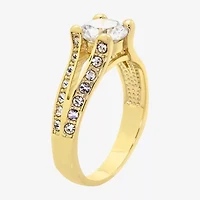 Sparkle Allure Split Shank Solitaire Womens Cubic Zirconia 14K Gold Over Brass Round Engagement Ring