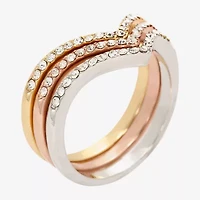 Sparkle Allure Curved Chevron Delicate Womens Crystal 14K Gold Over Brass 18K Rose Ring Set
