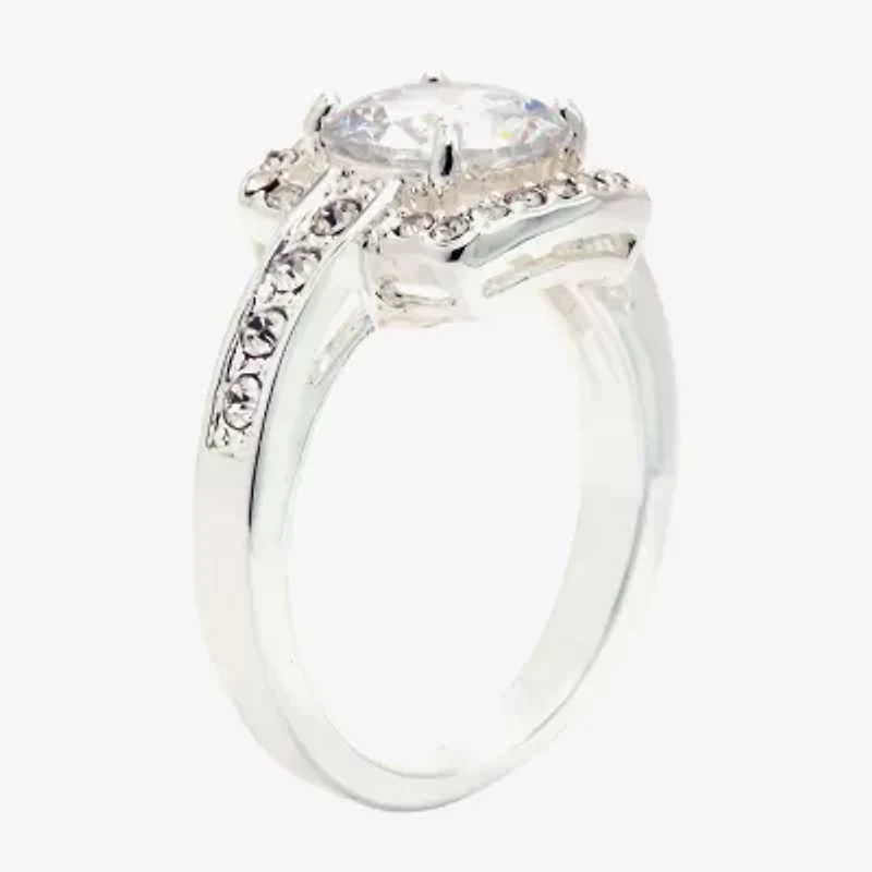 Sparkle Allure Womens Cubic Zirconia Pure Silver Over Brass Round Halo Engagement Ring