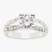 Sparkle Allure Split Shank Solitaire Womens Cubic Zirconia Pure Silver Over Brass Round Engagement Ring