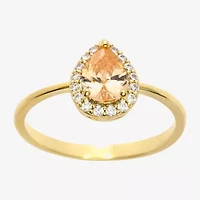 Sparkle Allure Womens Champagne Cubic Zirconia 14K Gold Over Brass Halo Engagement Ring