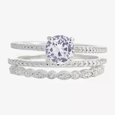 Sparkle Allure Womens Cubic Zirconia Pure Silver Over Brass Round Cocktail Ring