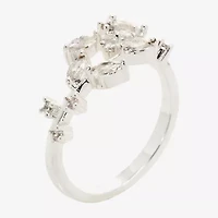 Sparkle Allure Floral Womens 2MM Cubic Zirconia Pure Silver Over Brass Bypass Band