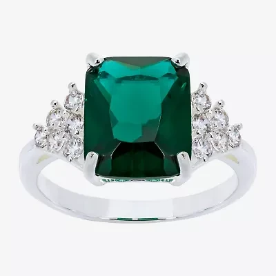 Sparkle Allure Womens Green Crystal Pure Silver Over Brass Side Stone Engagement Ring