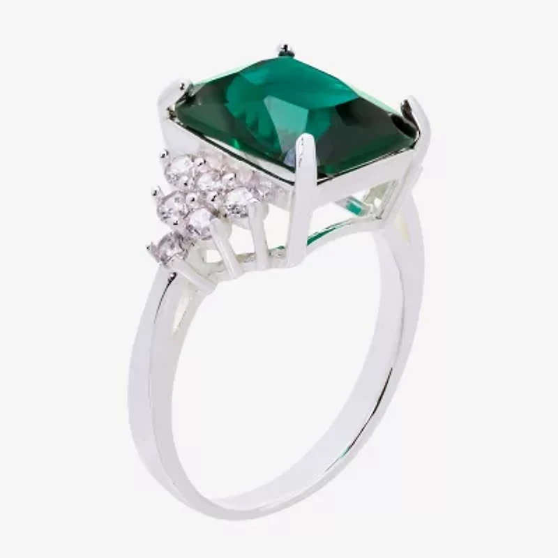 Sparkle Allure Womens Green Crystal Pure Silver Over Brass Side Stone Engagement Ring