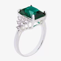 Sparkle Allure Womens Green Crystal Pure Silver Over Brass Side Stone Engagement Ring