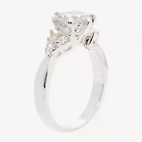 Sparkle Allure Side Stone Womens Cubic Zirconia Pure Silver Over Brass Round Engagement Ring