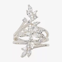 Sparkle Allure Wrap Womens Cubic Zirconia Pure Silver Over Brass Flower Bypass  Cocktail Ring