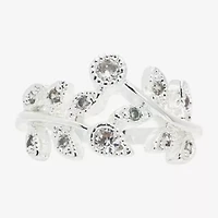 Sparkle Allure Floral Womens 2MM Cubic Zirconia Pure Silver Over Brass Bypass  Band