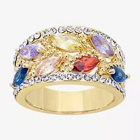 Sparkle Allure Wide Womens Multi Color Cubic Zirconia 14K Gold Over Brass Marquise Cluster Cocktail Ring