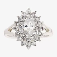 Sparkle Allure Starburst Womens Cubic Zirconia Pure Silver Over Brass Halo Cocktail Ring