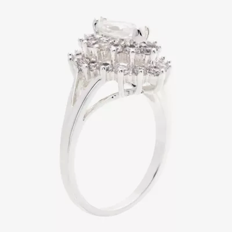 Sparkle Allure Starburst Womens Cubic Zirconia Pure Silver Over Brass Halo Cocktail Ring
