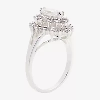 Sparkle Allure Starburst Womens Cubic Zirconia Pure Silver Over Brass Halo Cocktail Ring