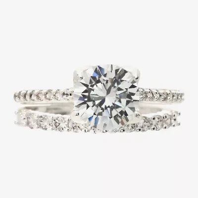 Sparkle Allure Womens Cubic Zirconia Pure Silver Over Brass Round Solitaire Bridal Set