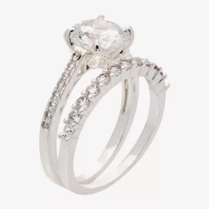 Sparkle Allure Womens Cubic Zirconia Pure Silver Over Brass Round Solitaire Bridal Set