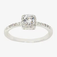Sparkle Allure Halo Womens Cubic Zirconia Pure Silver Over Brass Round Engagement Ring