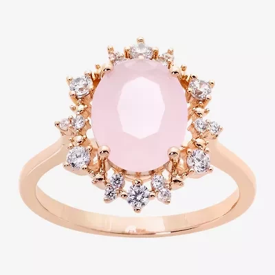 Sparkle Allure Womens Pink Cubic Zirconia 18K Rose Gold Over Brass Oval Halo Cocktail Ring