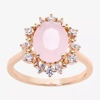 Sparkle Allure Womens Pink Cubic Zirconia 18K Rose Gold Over Brass Oval Halo Cocktail Ring