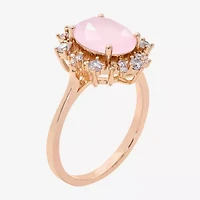 Sparkle Allure Womens Pink Cubic Zirconia 18K Rose Gold Over Brass Oval Halo Cocktail Ring