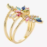 Sparkle Allure Wrap Womens Multi Color Cubic Zirconia 14K Gold Over Brass Flower Bypass  Cocktail Ring