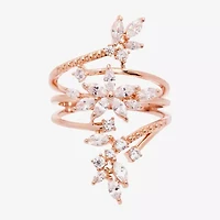 Sparkle Allure Wrap Womens Cubic Zirconia 18K Rose Gold Over Brass Flower Bypass  Cocktail Ring