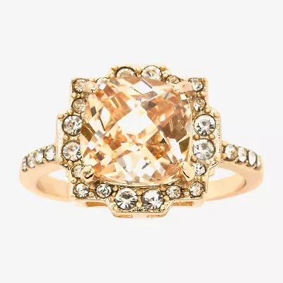 Sparkle Allure Womens Champagne Crystal 14K Gold Over Brass Cushion Halo Cocktail Ring
