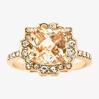 Sparkle Allure Womens Champagne Crystal 14K Gold Over Brass Cushion Halo Cocktail Ring