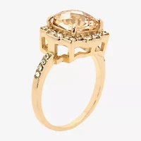 Sparkle Allure Womens Champagne Crystal 14K Gold Over Brass Cushion Halo Cocktail Ring