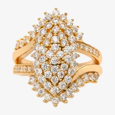 Sparkle Allure Burst Cluster Womens Cubic Zirconia 14K Gold Over Brass Cocktail Ring