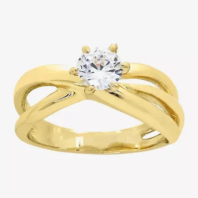 Sparkle Allure Orbital Womens Cubic Zirconia 14K Gold Over Brass Round Crossover Engagement Ring