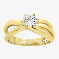 Sparkle Allure Orbital Womens Cubic Zirconia 14K Gold Over Brass Round Crossover Engagement Ring