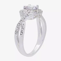 Sparkle Allure Twisted Split Shank Womens Cubic Zirconia Pure Silver Over Brass Round Halo Engagement Ring