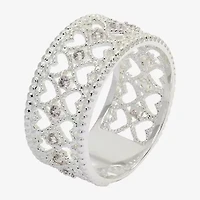 Sparkle Allure Double Row Textured Womens 8.5MM Crystal Pure Silver Over Brass Heart Band