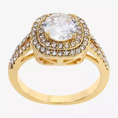 Sparkle Allure Split Shank Womens Cubic Zirconia 14K Gold Over Brass Round Halo Cocktail Ring