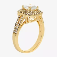 Sparkle Allure Split Shank Womens Cubic Zirconia 14K Gold Over Brass Round Halo Cocktail Ring