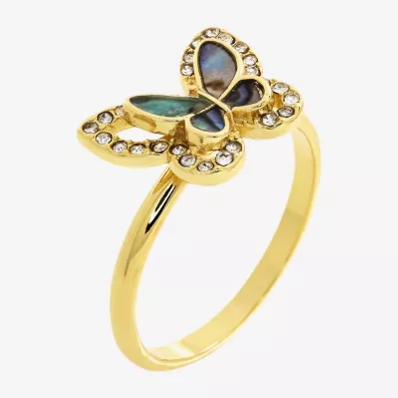 Sparkle Allure Womens Abalone 14K Gold Over Brass Butterfly Halo Cocktail Ring