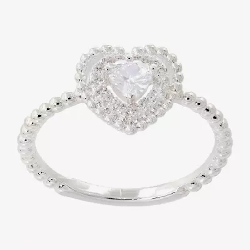 Sparkle Allure Womens Cubic Zirconia Pure Silver Over Brass Heart Halo Cocktail Ring
