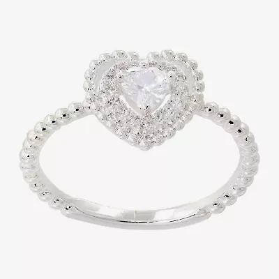 Sparkle Allure Womens Cubic Zirconia Pure Silver Over Brass Heart Halo Cocktail Ring