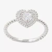 Sparkle Allure Womens Cubic Zirconia Pure Silver Over Brass Heart Halo Cocktail Ring