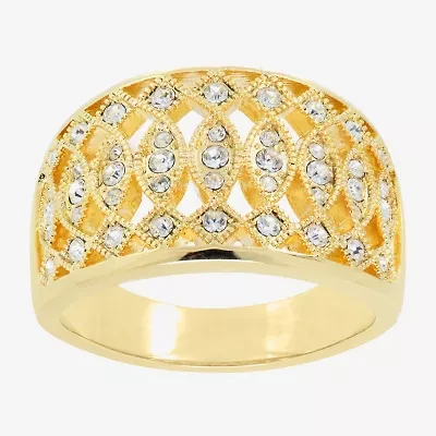 Sparkle Allure Fretwork Womens 4.5MM Crystal 14K Gold Over Brass Band