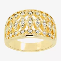 Sparkle Allure Fretwork Womens 4.5MM Crystal 14K Gold Over Brass Band